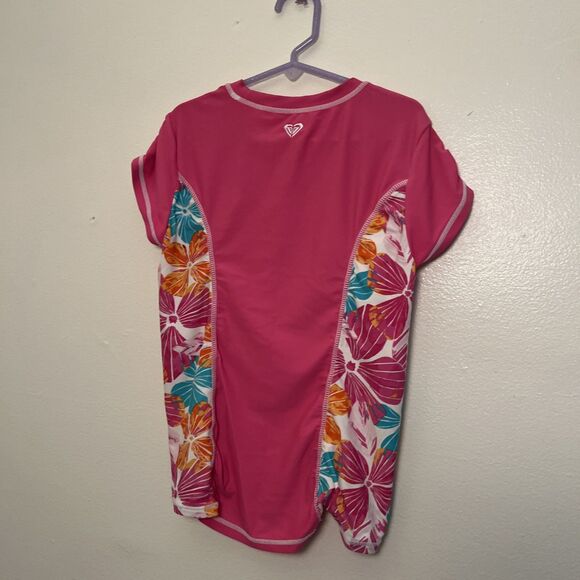 ROXY Girls Tropicool Floral Pink Swim Rashguard Top, Short Sleeve- Size 10 - Picture 7 of 8